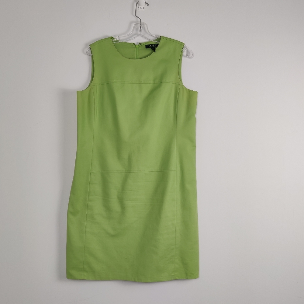 Ralph Lauren Classic Cotton Sheath Dress in Vibrant Lime Green, Size 14